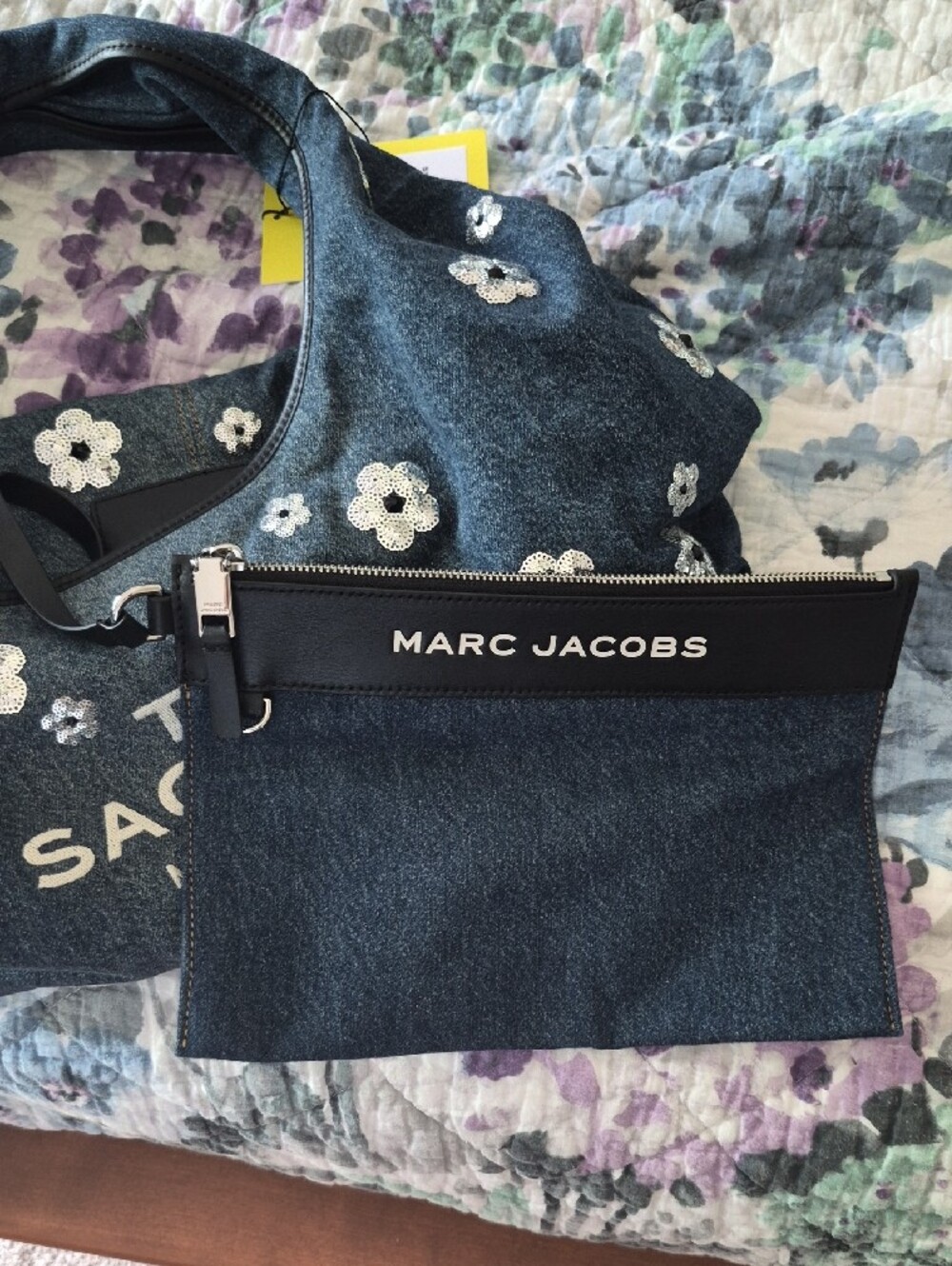 Marc Jacobs Denim Floral Sequin Hobo in Blue - Picture 3 of 7